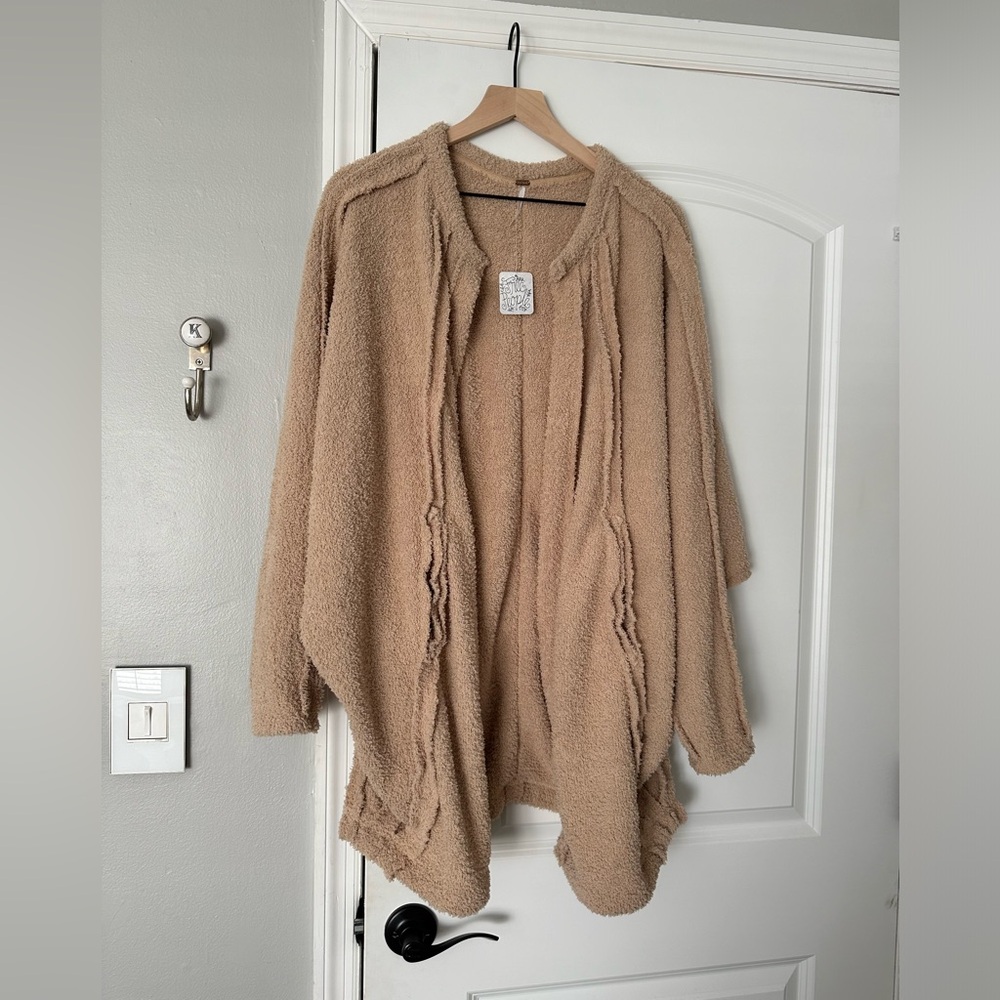 Tan wrap sweater fuzzy brand new